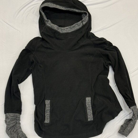 Lululemon Funnel-Neck Hoodie – Black & Heather Grey – Size 6 - Picture 1 of 2